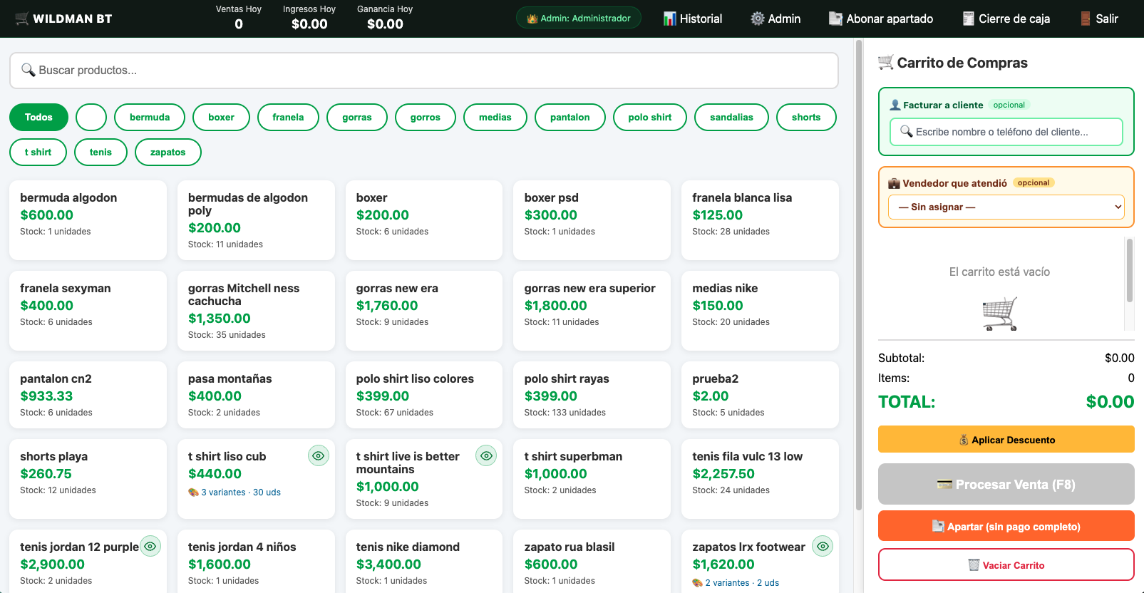 Punto de venta (POS) con búsqueda, carrito y facturación a cliente